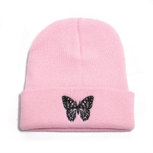 Autumn Winter New Style Butterfly Print Knitted Cap Sets Head Cap to Keep Warm Wool Cap